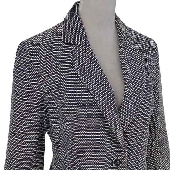 Cynthia Rowley Jacket Womens Large Navy Blue White Cotton Lined Blazer Career - Picture 6 of 14